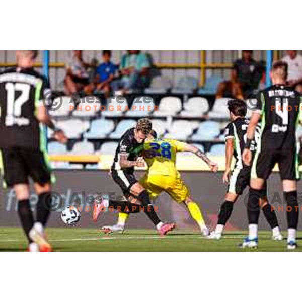 in action during Prva liga Telemach 2025/2026 football match between Domzale and Olimpija in Domzale, Slovenia on August 10, 2025