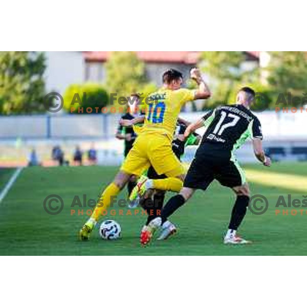 in action during Prva liga Telemach 2025/2026 football match between Domzale and Olimpija in Domzale, Slovenia on August 10, 2025