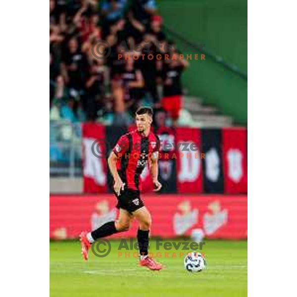 Nik Jermol in action during Prva liga Telemach 2025/2026 football match between Primorje and Maribor in Ajdovscina, Slovenia on August 10, 2025