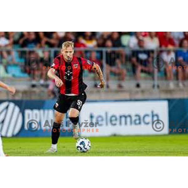 Edvin Suljanovic in action during Prva liga Telemach 2025/2026 football match between Primorje and Maribor in Ajdovscina, Slovenia on August 10, 2025