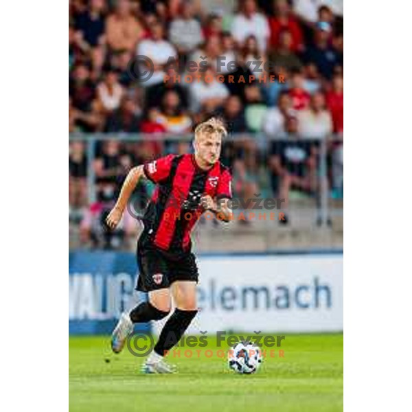 Edvin Suljanovic in action during Prva liga Telemach 2025/2026 football match between Primorje and Maribor in Ajdovscina, Slovenia on August 10, 2025