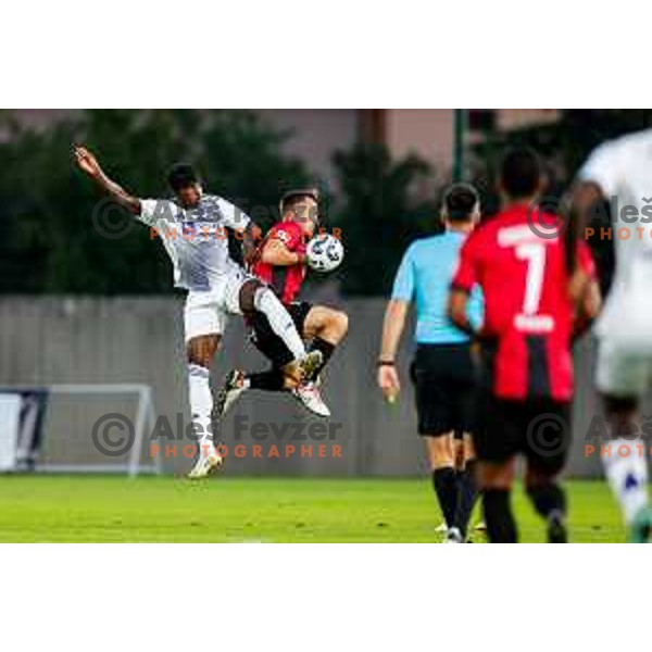 in action during Prva liga Telemach 2025/2026 football match between Primorje and Maribor in Ajdovscina, Slovenia on August 10, 2025