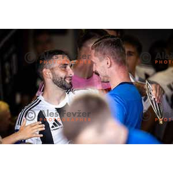 Nino Kouter and Zan Karnicnik before during Prva liga Telemach 2025/26 football match between NK Celje and NK Mura in Stadion z’dezele, Celje, Slovenia on August 10, 2025. Photo: Jure Banfi