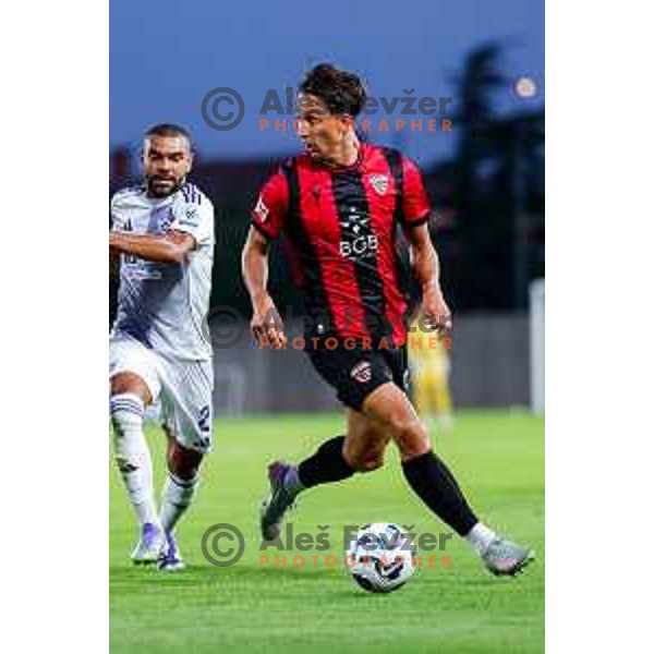 Haris Kadric in action during Prva liga Telemach 2025/2026 football match between Primorje and Maribor in Ajdovscina, Slovenia on August 10, 2025