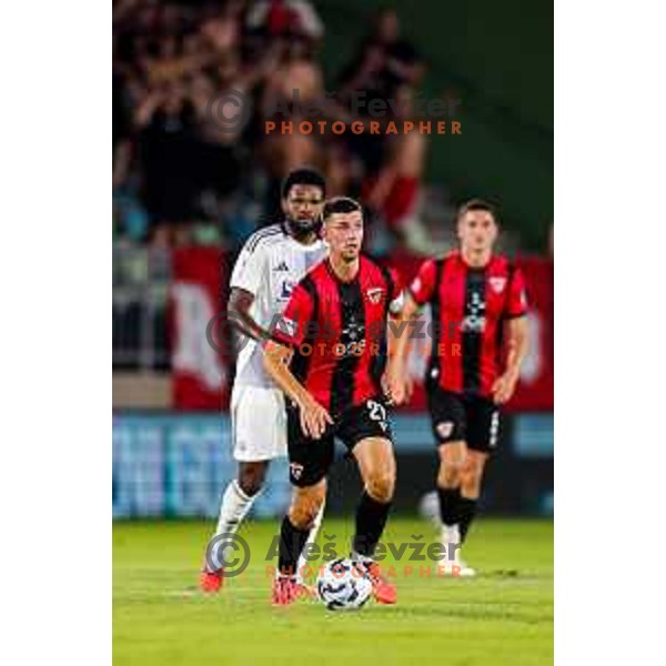 in action during Prva liga Telemach 2025/2026 football match between Primorje and Maribor in Ajdovscina, Slovenia on August 10, 2025
