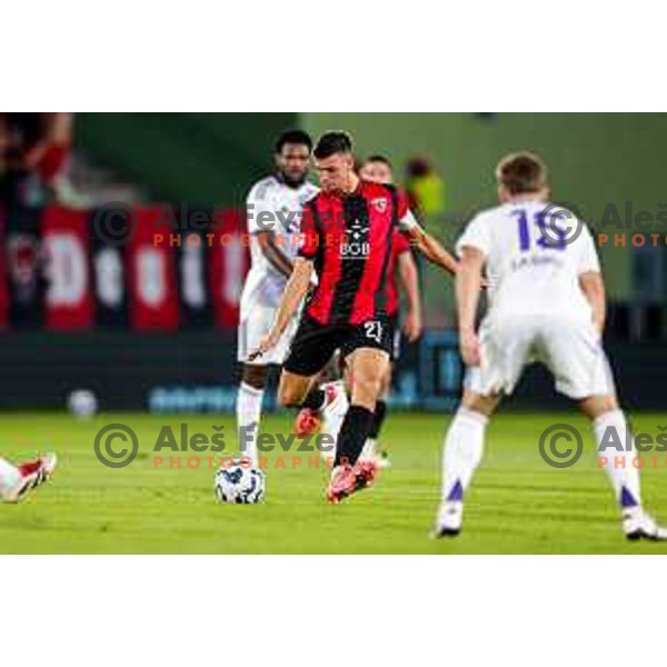 in action during Prva liga Telemach 2025/2026 football match between Primorje and Maribor in Ajdovscina, Slovenia on August 10, 2025