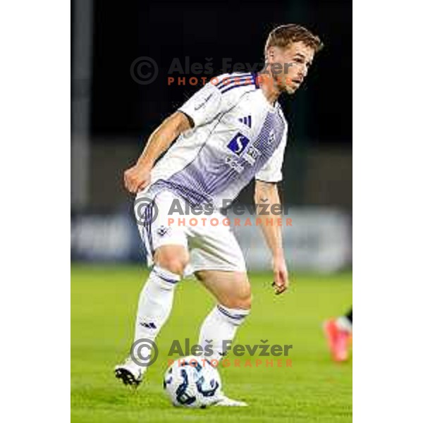 Jan Repas in action during Prva liga Telemach 2025/2026 football match between Primorje and Maribor in Ajdovscina, Slovenia on August 10, 2025