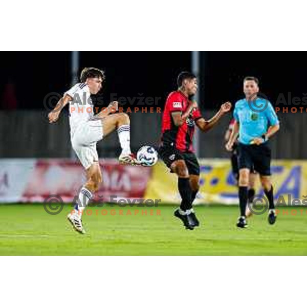 Roger Andretty Murillo Soto in action during Prva liga Telemach 2025/2026 football match between Primorje and Maribor in Ajdovscina, Slovenia on August 10, 2025