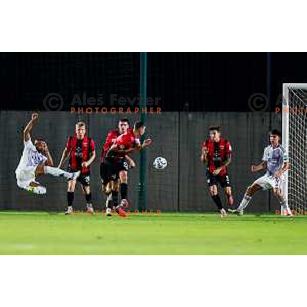 Halil Soudani in action during Prva liga Telemach 2025/2026 football match between Primorje and Maribor in Ajdovscina, Slovenia on August 10, 2025