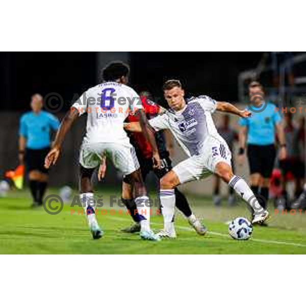 in action during Prva liga Telemach 2025/2026 football match between Primorje and Maribor in Ajdovscina, Slovenia on August 10, 2025