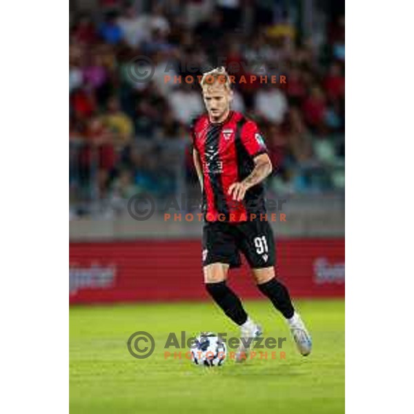 Edvin Suljanovic in action during Prva liga Telemach 2025/2026 football match between Primorje and Maribor in Ajdovscina, Slovenia on August 10, 2025