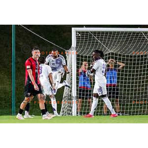 Halil Soudani scores and celebrates a goal during Prva liga Telemach 2025/2026 football match between Primorje and Maribor in Ajdovscina, Slovenia on August 10, 2025
