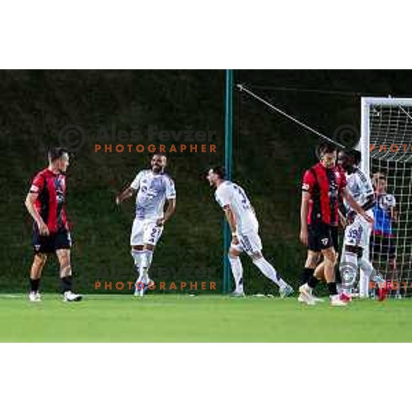 Halil Soudani scores and celebrates a goal during Prva liga Telemach 2025/2026 football match between Primorje and Maribor in Ajdovscina, Slovenia on August 10, 2025