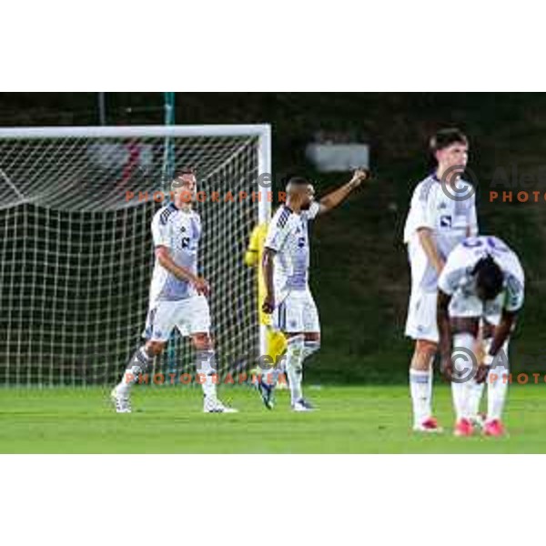 Halil Soudani scores and celebrates a goal during Prva liga Telemach 2025/2026 football match between Primorje and Maribor in Ajdovscina, Slovenia on August 10, 2025