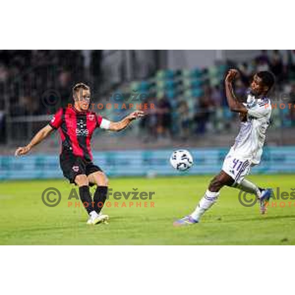Matic Zavnik in action during Prva liga Telemach 2025/2026 football match between Primorje and Maribor in Ajdovscina, Slovenia on August 10, 2025