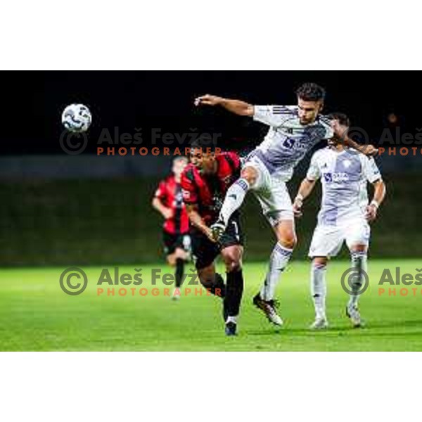 Roger Andretty Murillo Soto and Omar Rekik in action during Prva liga Telemach 2025/2026 football match between Primorje and Maribor in Ajdovscina, Slovenia on August 10, 2025