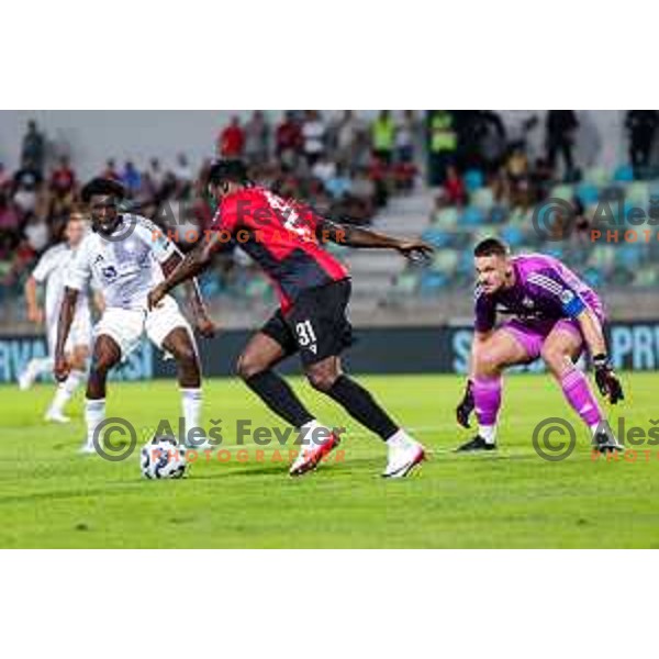 Ishaq Rafiu in action during Prva liga Telemach 2025/2026 football match between Primorje and Maribor in Ajdovscina, Slovenia on August 10, 2025