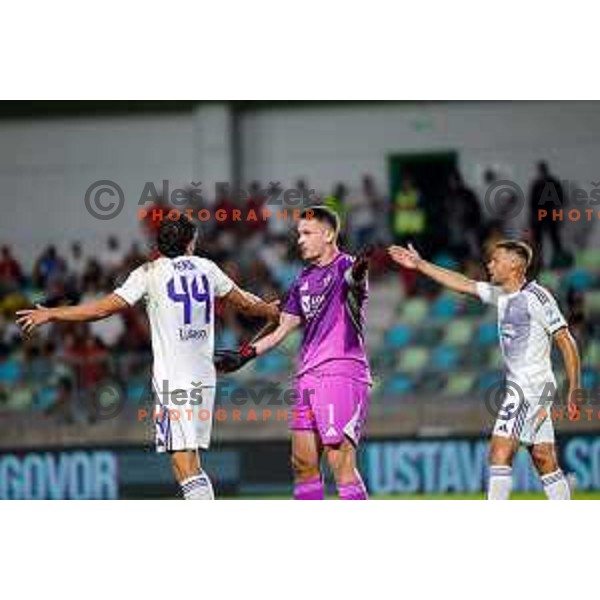 Omar Rekik and Azbe Jug of Maribor during Prva liga Telemach 2025/2026 football match between Primorje and Maribor in Ajdovscina, Slovenia on August 10, 2025