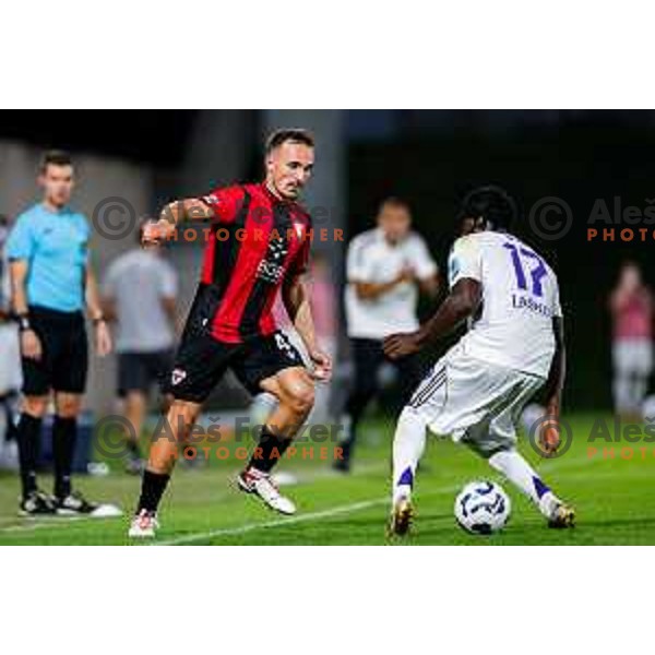 in action during Prva liga Telemach 2025/2026 football match between Primorje and Maribor in Ajdovscina, Slovenia on August 10, 2025