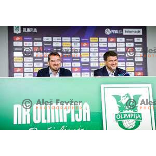 Goran Boromisa and Igor Barisic of NK Olimpija during press conference in Ljubljana, Slovenia on August 11, 2025