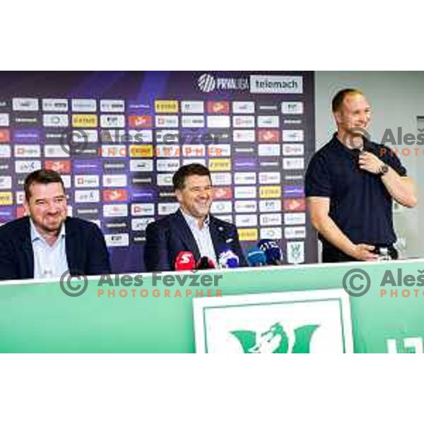 Goran Boromisa and Igor Barisic of NK Olimpija during press conference in Ljubljana, Slovenia on August 11, 2025