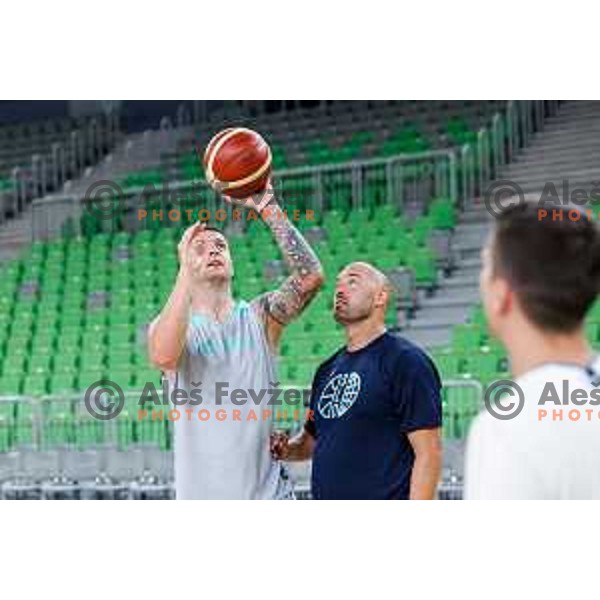Alen Omic and Marko Milic of Slovenia National Basketball team during practice session in Ljubljana, Slovenia on August 13, 2025