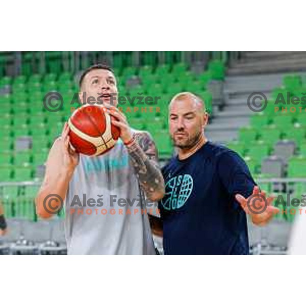 Alen Omic and Marko Milic of Slovenia National Basketball team during practice session in Ljubljana, Slovenia on August 13, 2025