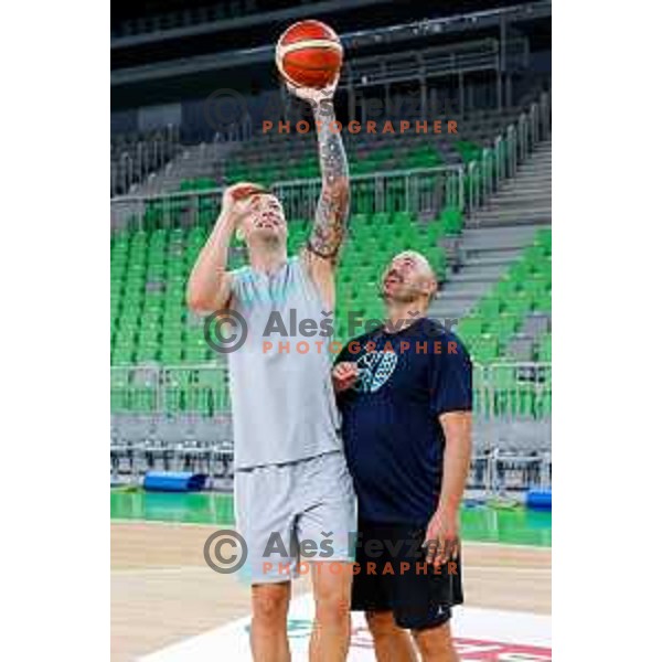 Alen Omic and Marko Milic of Slovenia National Basketball team during practice session in Ljubljana, Slovenia on August 13, 2025