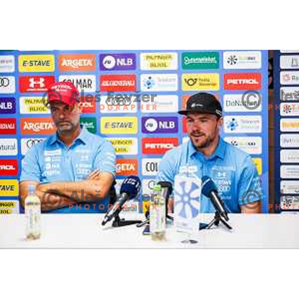 Miha Hrobat of Slovenia Alpine Speed team during press conference in Ljubljana, Slovenia on August 13, 2025