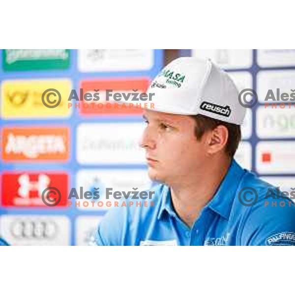 Nejc Naralocnik of Slovenia Alpine Speed team during press conference in Ljubljana, Slovenia on August 13, 2025