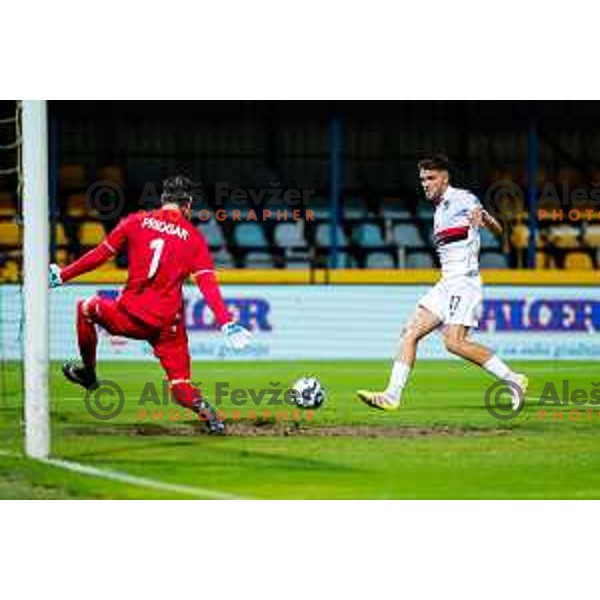 Samo Pridgar and Zan Besir in action during Prva liga Telemach 2025/2026 football match between Kalcer Radomlje and Primorje in Domzale, Slovenia on August 15, 2025
