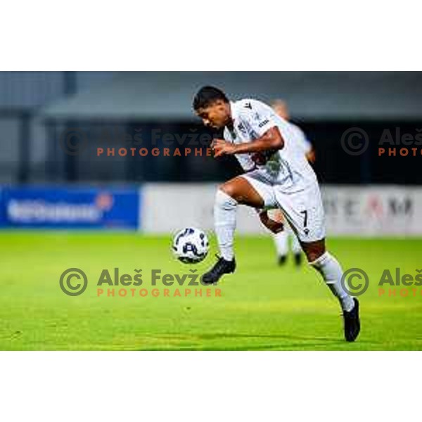 Roger Andretty Murillo Soto in action during Prva liga Telemach 2025/2026 football match between Kalcer Radomlje and Primorje in Domzale, Slovenia on August 15, 2025