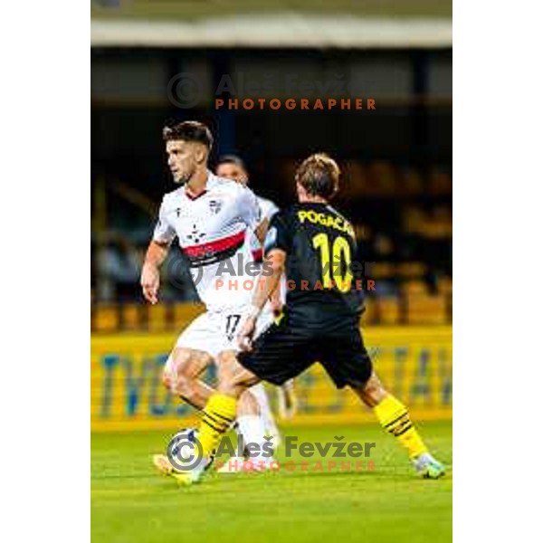 Zan Besir in action during Prva liga Telemach 2025/2026 football match between Kalcer Radomlje and Primorje in Domzale, Slovenia on August 15, 2025