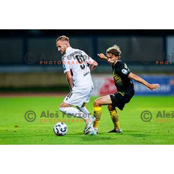 Edvin Suljanovic in action during Prva liga Telemach 2025/2026 football match between Kalcer Radomlje and Primorje in Domzale, Slovenia on August 15, 2025