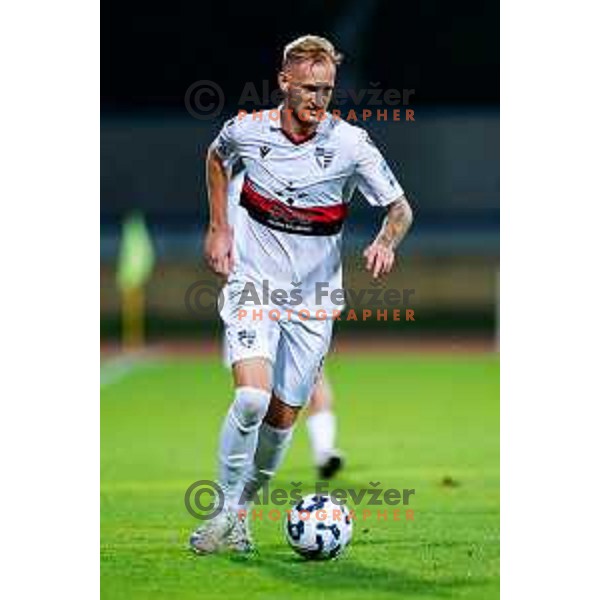 Edvin Suljanovic in action during Prva liga Telemach 2025/2026 football match between Kalcer Radomlje and Primorje in Domzale, Slovenia on August 15, 2025