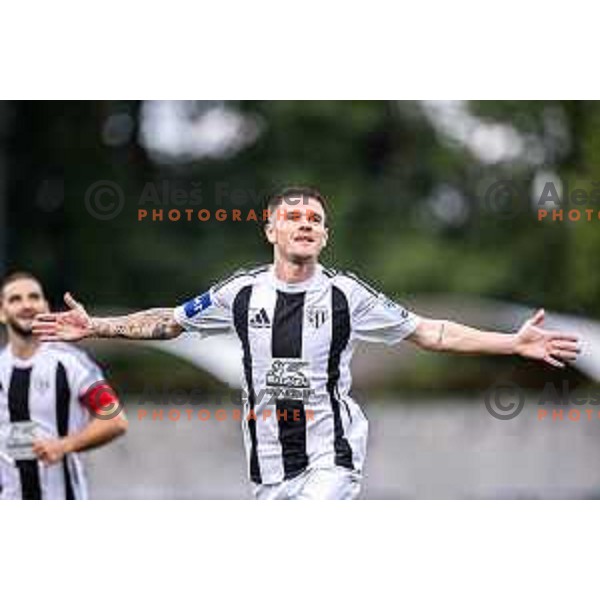 Luka Bobicanec celebrates goal during Prva liga Telemach 2025/26 football match between NS Mura and NK Domzale in Fazanerija, Murska Sobota, Slovenia on August 16, 2025. Photo: Jure Banfi
