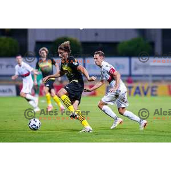 Matic Zavnik in action during Prva liga Telemach 2025/2026 football match between Kalcer Radomlje and Primorje in Domzale, Slovenia on August 15, 2025