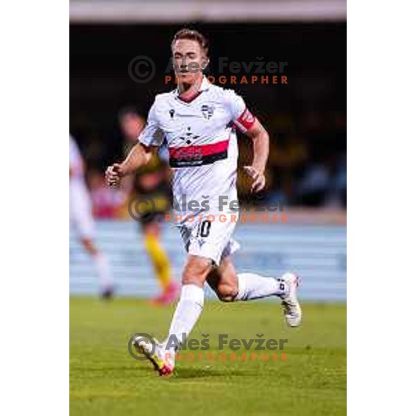 Matic Zavnik in action during Prva liga Telemach 2025/2026 football match between Kalcer Radomlje and Primorje in Domzale, Slovenia on August 15, 2025