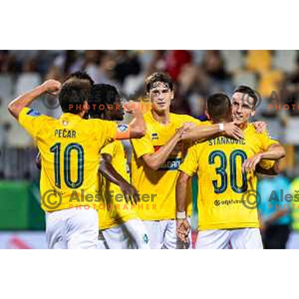 Sandi Nuhanovic celebrates goal during Prva liga Telemach 2025/26 football match between NK Maribor and NK Bravo Big Bang in Ljudski vrt, Maribor, Slovenia on August 16, 2025. Photo: Jure Banfi