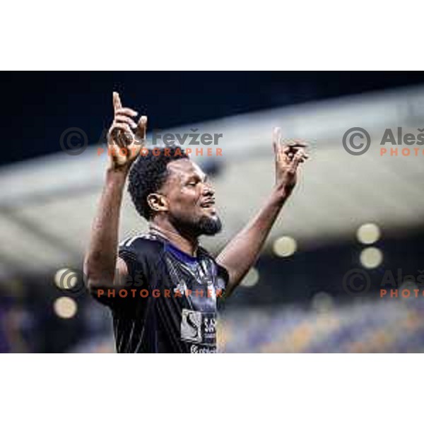 Benjamin Tetteh celebrates goal during Prva liga Telemach 2025/26 football match between NK Maribor and NK Bravo Big Bang in Ljudski vrt, Maribor, Slovenia on August 16, 2025. Photo: Jure Banfi