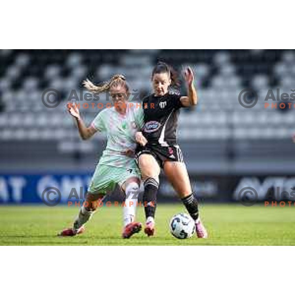 Masa Osojnik vs Lucija Kos in action during Zenska nogometna liga Triglav 2025/26 women football match between ZNK Mura Nona and ZNK Olimpija in Fazanerija, Murska Sobota, Slovenia on August 17, 2025. Photo: Jure Banfi