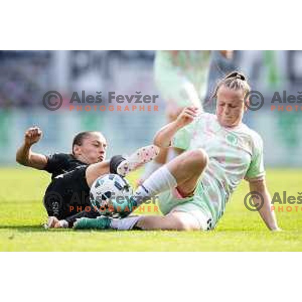 Yana Malakhova vs Marcela Kos in action during Zenska nogometna liga Triglav 2025/26 women football match between ZNK Mura Nona and ZNK Olimpija in Fazanerija, Murska Sobota, Slovenia on August 17, 2025. Photo: Jure Banfi