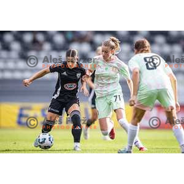Spela Kolbl vs Masa Osojnik in action during Zenska nogometna liga Triglav 2025/26 women football match between ZNK Mura Nona and ZNK Olimpija in Fazanerija, Murska Sobota, Slovenia on August 17, 2025. Photo: Jure Banfi