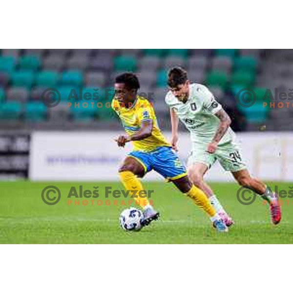 in action during Prva liga Telemach 2025/2026 football match between Olimpija and Koper in SRC Stozice, Ljubljana, Slovenia on August 17, 2025
