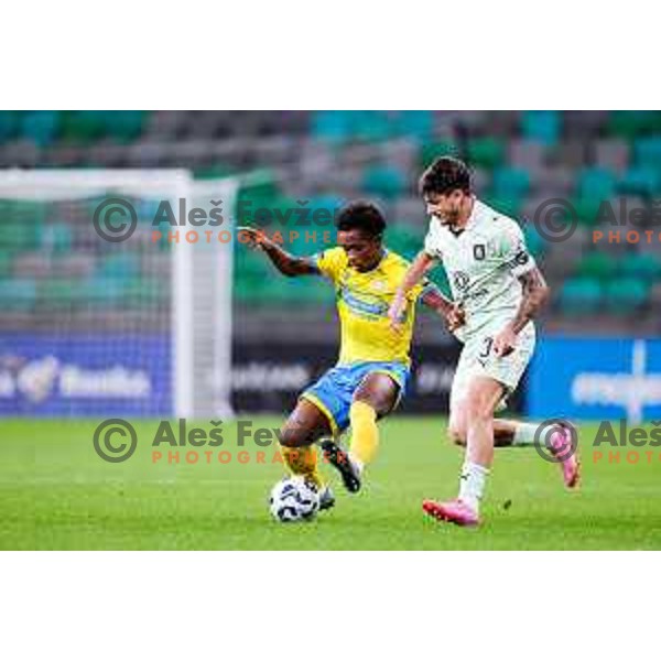 in action during Prva liga Telemach 2025/2026 football match between Olimpija and Koper in SRC Stozice, Ljubljana, Slovenia on August 17, 2025