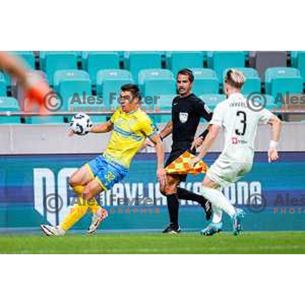 in action during Prva liga Telemach 2025/2026 football match between Olimpija and Koper in SRC Stozice, Ljubljana, Slovenia on August 17, 2025