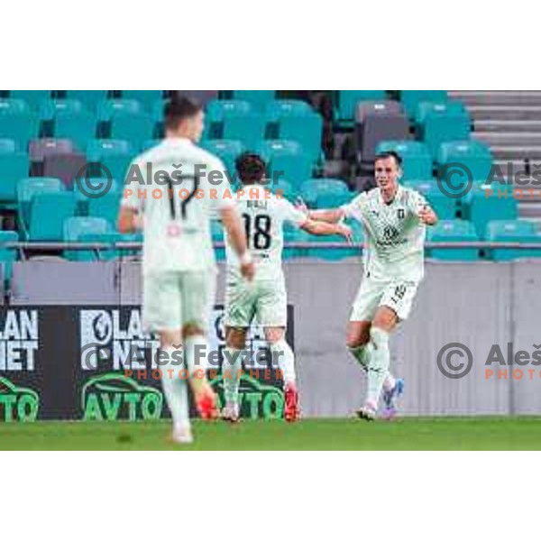 Ivan Durdov celebrates a goal during Prva liga Telemach 2025/2026 football match between Olimpija and Koper in SRC Stozice, Ljubljana, Slovenia on August 17, 2025