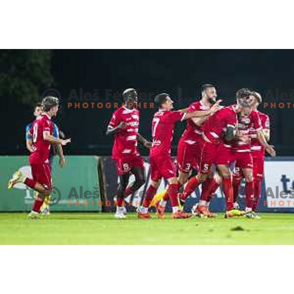 celebrate goal during Prva liga Telemach 2025/26 football match between NK Aluminij and NK Celje in Kidricevo, Slovenia on August 17, 2025. Photo: Jure Banfi