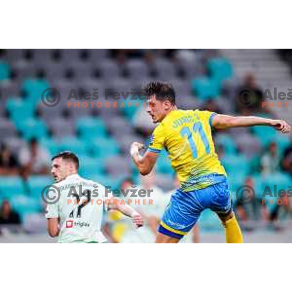 Deni Juric in action during Prva liga Telemach 2025/2026 football match between Olimpija and Koper in SRC Stozice, Ljubljana, Slovenia on August 17, 2025