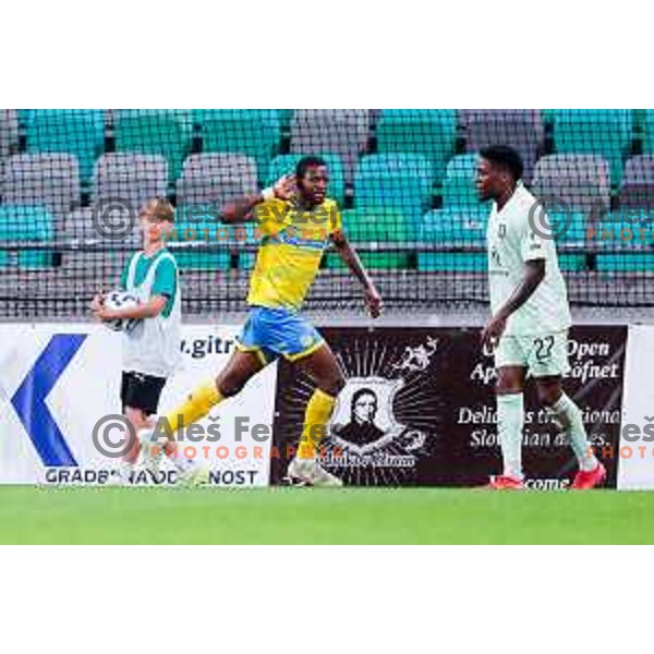 Ahmed Sidibe of Koper celebrates a goal during Prva liga Telemach 2025/2026 football match between Olimpija and Koper in SRC Stozice, Ljubljana, Slovenia on August 17, 2025